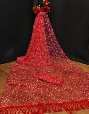 Suali Embellished Bollywood Net Saree(Red)
