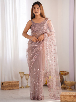 ANOUK Embellished Bollywood Net Saree(Gold)