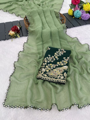 K 5 FASHION Embroidered Bollywood Tissue Saree(Light Green)