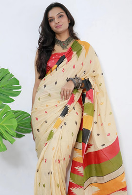 Marabout Digital Print Bollywood Cotton Linen Saree(Brown)