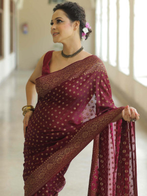 SHREE KSHETRAPAL CREATION Self Design Banarasi Pure Silk Saree(Maroon)