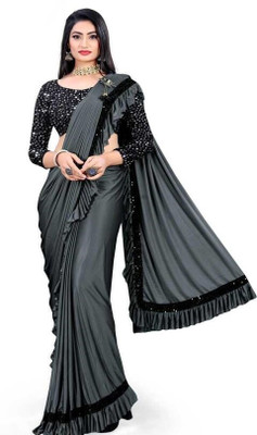 SUHAAN CREATION Self Design Bollywood Lycra Blend Saree(Blue)