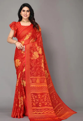 Shrimorifashion Solid/Plain Bollywood Silk Blend Saree(Red)