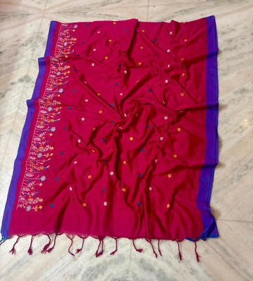 Sia Saree Bazaar Embroidered Handloom Pure Cotton Saree(Pink)