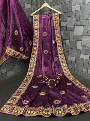 KHRITI FAB Embroidered Bollywood Jimmy choo Saree(Purple)