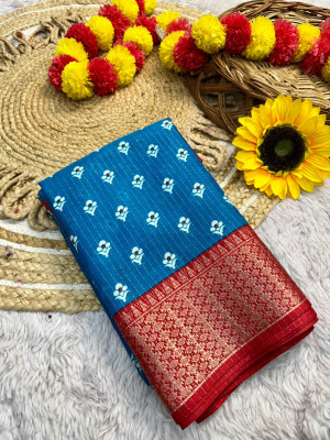 Chandan Fabrics Printed Bollywood Chanderi Saree(Light Blue)