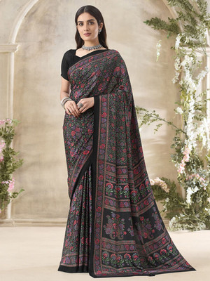 Anouk Rustic Printed Daily Wear Crepe Saree(Black)