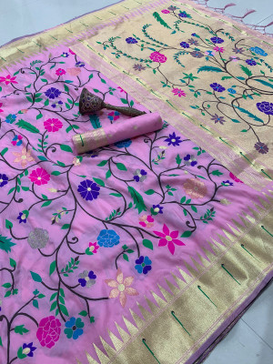 HouseOfCommon Woven Banarasi Cotton Silk Saree(Pink)