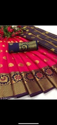 Muskan Fab Woven Banarasi Cotton Silk Saree(Pink)