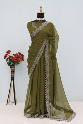 HouseOfCommon Embellished Bollywood Organza Saree(Light Green)