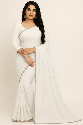 Priere Solid/Plain Bollywood Georgette Saree(White)