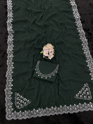 EthnicAura Embroidered Bollywood Organza Saree(Dark Green)