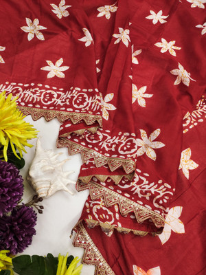Divastri Printed Daily Wear Cotton Blend Saree(Red)