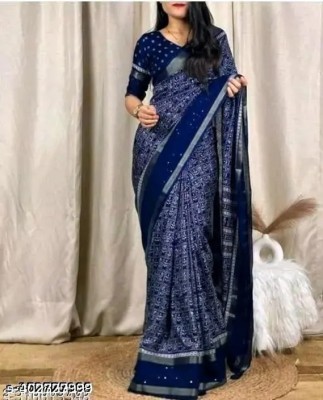 Vraggi Printed Bollywood Cotton Silk Saree(Dark Blue)