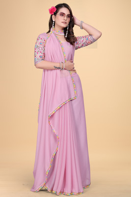 KONICA FAB Embroidered Kalamkari Jimmy choo Saree(Pink)