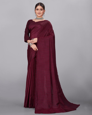 SHRIMORI Printed Bollywood Silk Blend Saree(Maroon)
