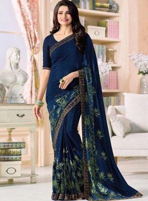 Hensi sarees shop Dyed, Ombre, Solid/Plain, Striped, Woven, Embellished Kalamkari Georgette, Art Silk Saree(Blue)