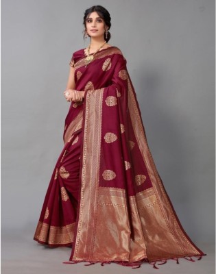 GANGASATI CREATION Woven Banarasi Jacquard Saree(Maroon)