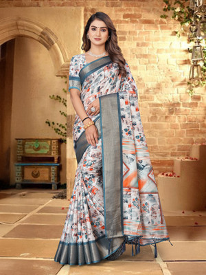Tejal Creation Digital Print Bollywood Cotton Silk Saree(Multicolor)