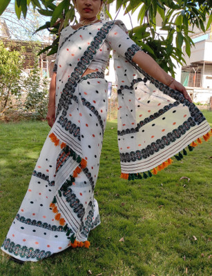 NijEnterprise Woven Mekhela Chador Cotton Blend Saree(Green)