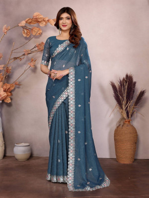 NEGRONI Floral Print Daily Wear Cotton Silk Saree(Light Blue)
