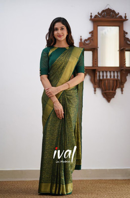 KRISHU ETHNICS Applique Banarasi Art Silk Saree(Green)