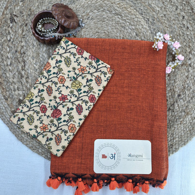 aangmi Self Design Handloom Khadi Saree(Orange)
