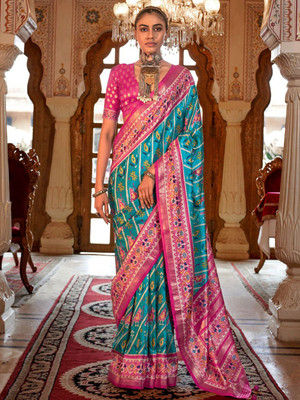 ANOUK Printed Patola Silk Blend Saree(Blue)
