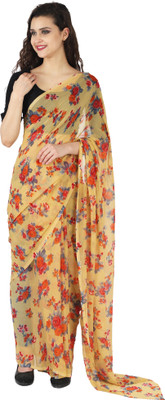 paras designer Printed, Floral Print Daily Wear Chiffon Saree(Beige)