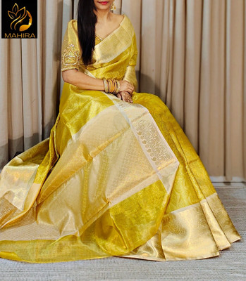 DUJJANA SILK SAREES Woven Banarasi Jacquard, Tissue Saree(Yellow)