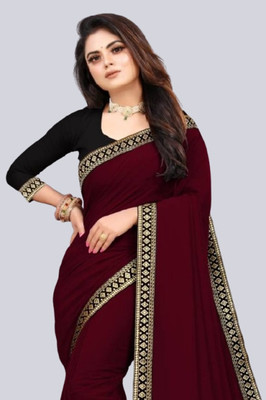 OKTAT Solid/Plain Bollywood Georgette Saree(Maroon)