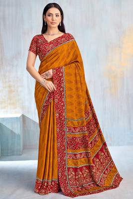 SainiVastra Printed Bollywood Crepe Saree(Mustard)