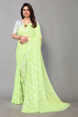 FABMORA Printed Daily Wear Chiffon Saree(Light Green)