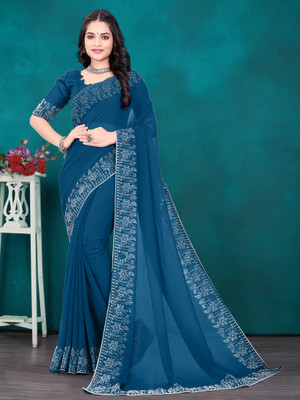 SUVAGIYA BROTHER'S Self Design Daily Wear Georgette Saree(Blue)
