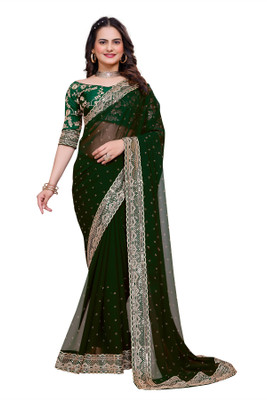 Tejal Creation Self Design Bollywood Georgette Saree(Green)
