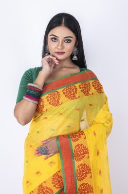 MorChari Embroidered Handloom Cotton Linen Saree(Multicolor)