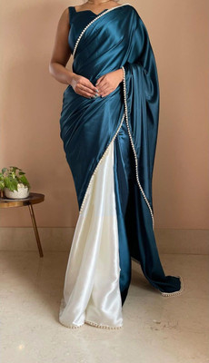 Nytra creation Solid/Plain Banarasi Satin Saree(Dark Blue)
