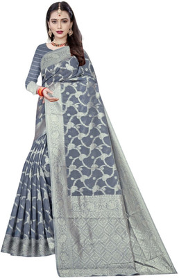 Saadhvi Woven Banarasi Cotton Blend Saree(Grey)