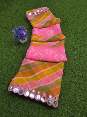 v.divyanshi & co. Striped, Printed Bandhani Georgette Saree(Pink)