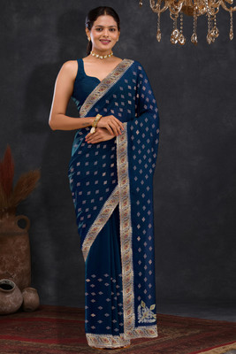 SANSKAR TEXTILE Embroidered Bollywood Georgette Saree(Light Blue)