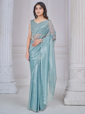 Sareemall Embellished Bollywood Net Saree(Light Blue)