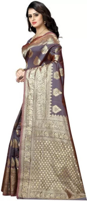 siddharth textiles Self Design Banarasi Cotton Silk Saree(Grey)