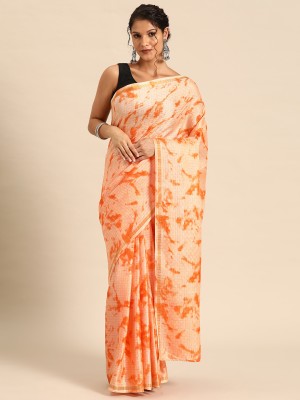 shiv textiles Dyed Bollywood Cotton Blend Saree(Orange)