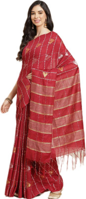 Zafreen Handloom Self Design Bhagalpuri Art Silk Saree(Red)