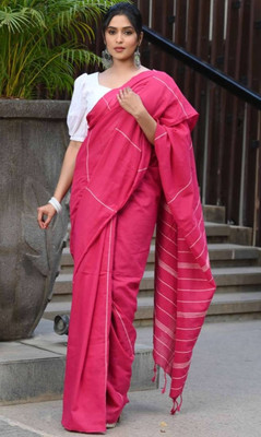 Maku Self Design, Solid/Plain Handloom Pure Cotton Saree(Pink)