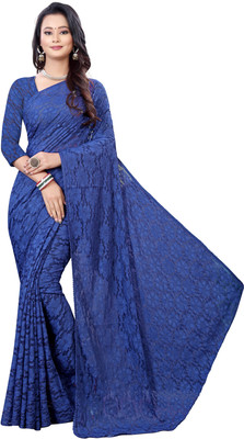 Saadhvi Self Design Bollywood Net Saree(Blue)
