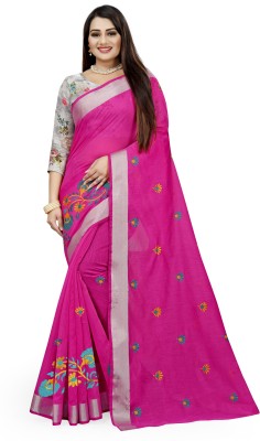 Indian Fashionista Embroidered Bollywood Cotton Silk Saree(Pink)