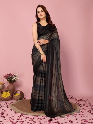 Upalksh Self Design Bollywood Nylon, Silk Blend Saree(Black)