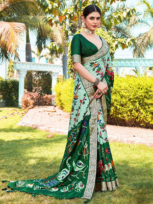 ANOUK Woven Pochampally Viscose Rayon Saree(Green)