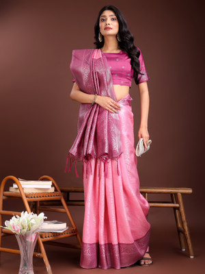 Tasrika Woven Kanjivaram Cotton Silk Saree(Pink)